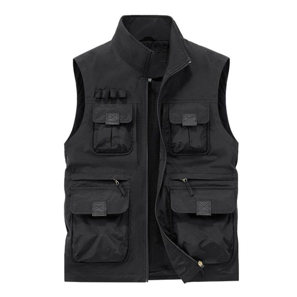 (6XL, black) Men Double-sided Waistcoats Men Outdoors Large Pockets Cargo Vests Climbing Sleeveless Jackets Male Breathable Stand Casual Vest-image-OPC-PMYTJPB-NEW
