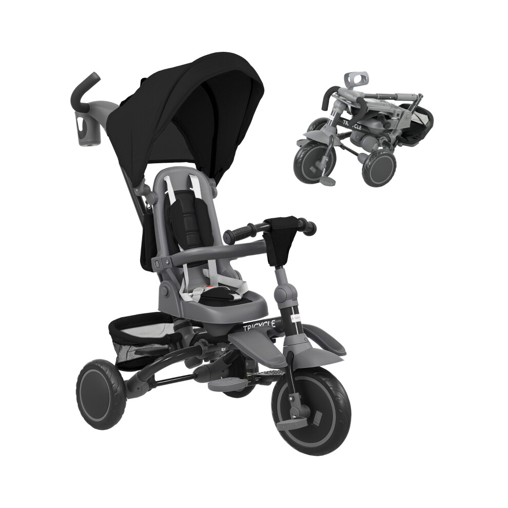 Childrens 6 in 1 Foldable Kids Trike with Adjustable Parent Handle & Sun Canopy Premium Black Material for Ages 1-5 | OnBuyUK-image-OPC-PMYTHXV-NEW