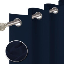 (Navy Blue, 66" Width x 54" Drop) Premium Ready Made Eyelet Blackout Curtain - Energy Saving Thermal Insulation - Sleek Ring Top Design - Free T