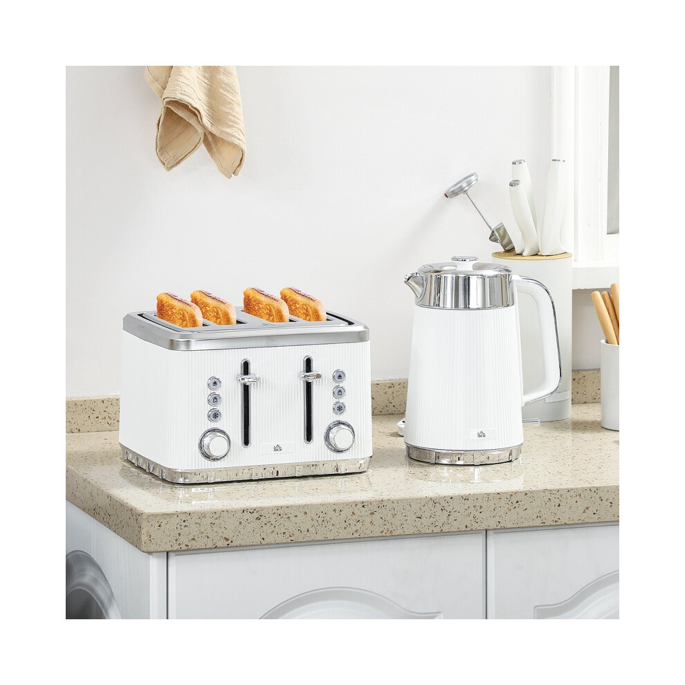 Rapid Boil Electric Kettle 3000W 1.7L with Limescale Filter & 4 Slice Toaster Adjustable Browning Cool Touch White UK Plug-image-OPC-PMYTMS8-NEW