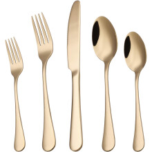 Luxe gouden bestekset, goed uitgebalanceerd roestvrijstalen bestek met titanium gouden plating, gemakkelijk schoon te maken, vermindert het risico op