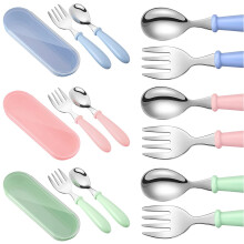 Kinderbesteck mit Löffel und Gabel, robustes Besteck im praktischen Design, leichtes Edelstahlbesteck für selbstständiges Essen, ergonomischer
