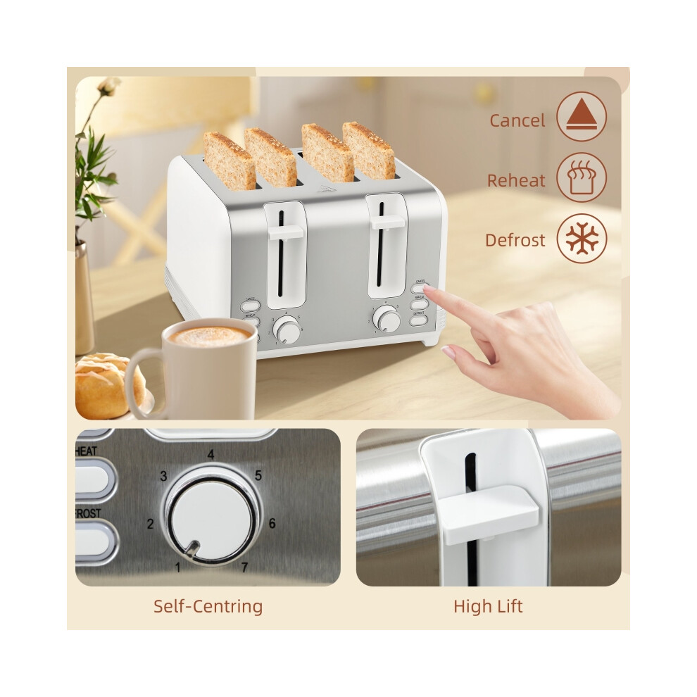 1.7L Stainless Steel Kettle & 4-Slice Toaster Set 3000W Rapid Boil with UK Thermostat Limescale Filter White & Silver Tone-image-OPC-PMYTPHZ-NEW