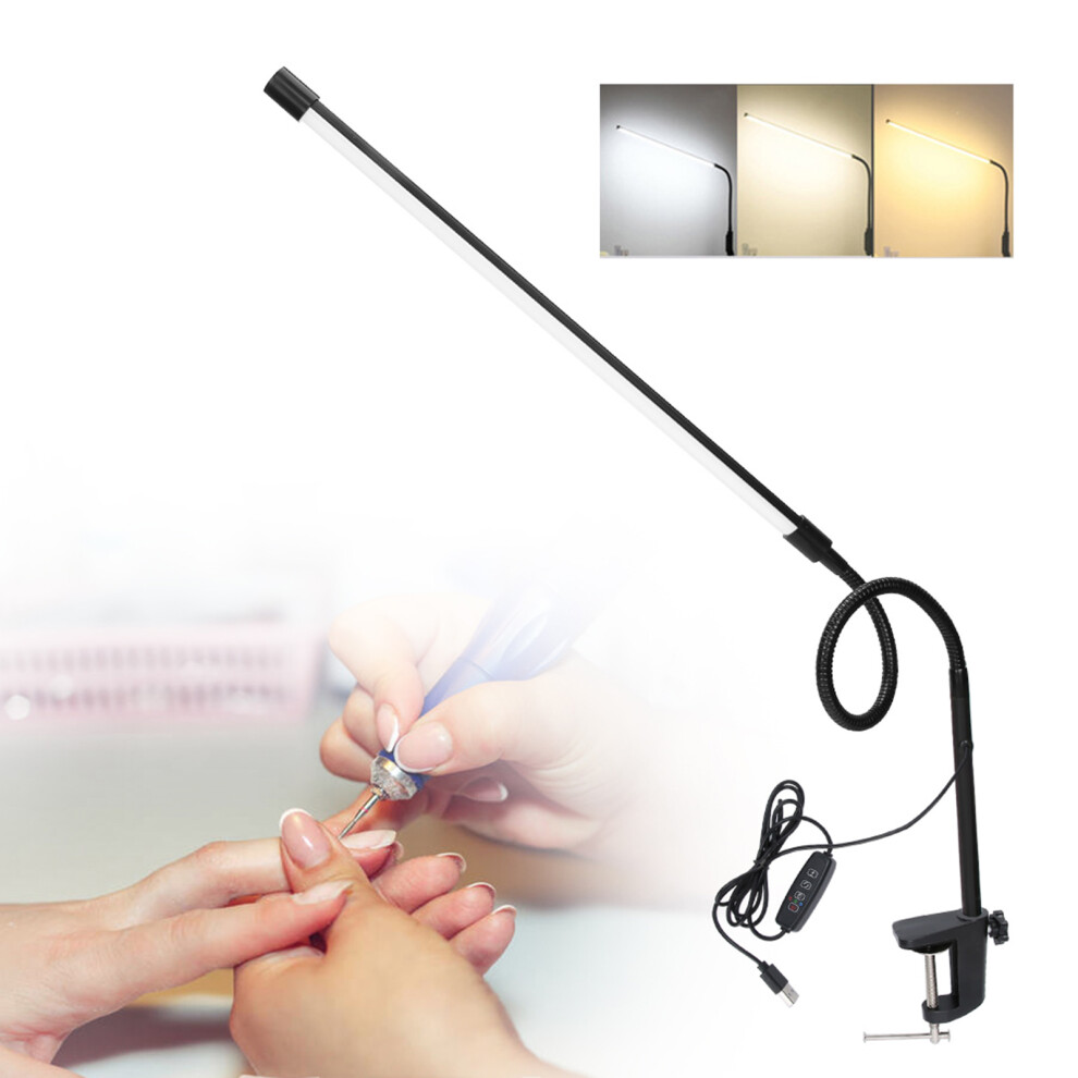 Long Arm Flexible LED Clip-On Desk Lamp 12W Dimmable Nail Art Reading