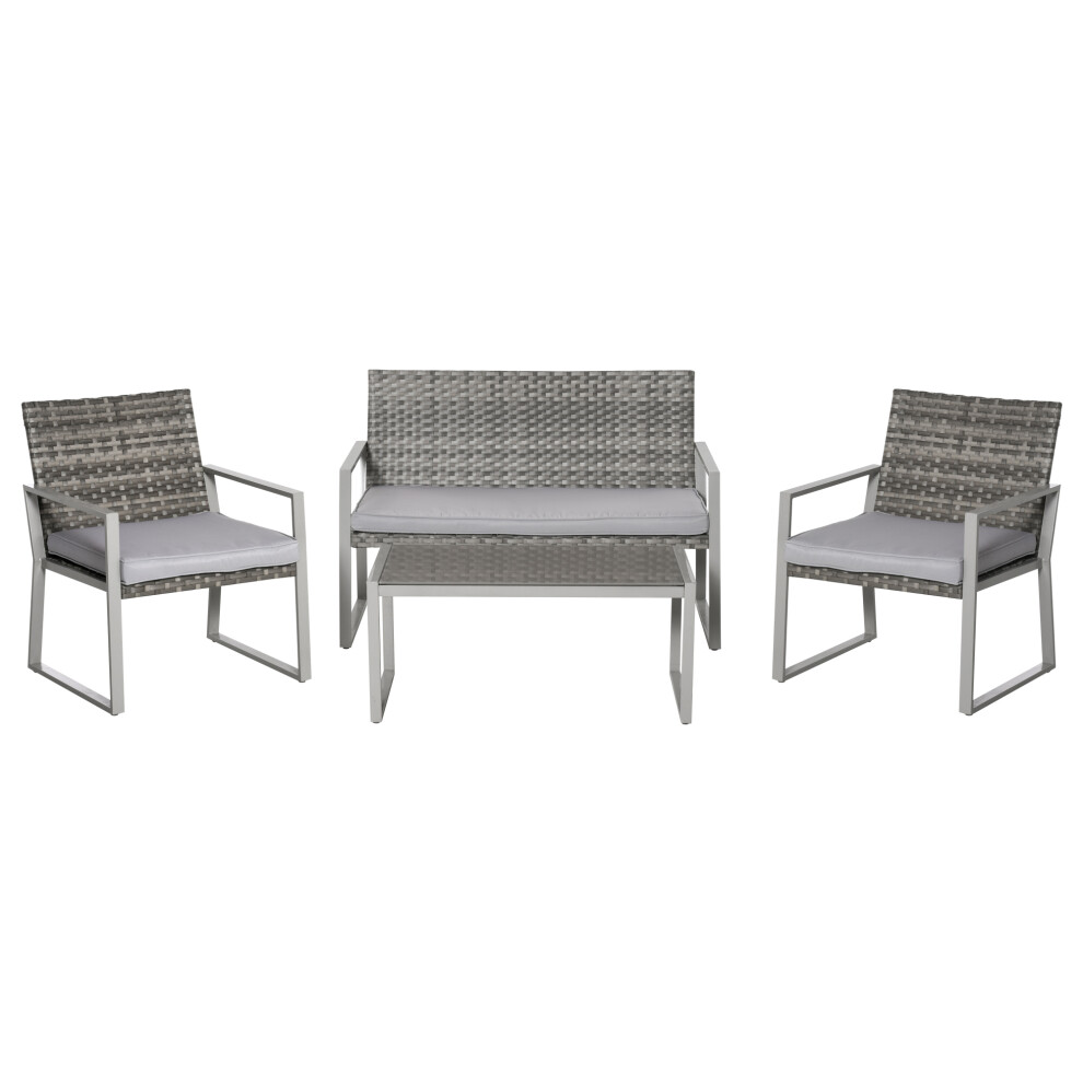Patio Rattan Garden Furniture Set 4 Piece - Arm Chairs Bench Coffee Table with Cushions for Outdoor Garden & Backyard-image-OPC-PMYVHYW-NEW
