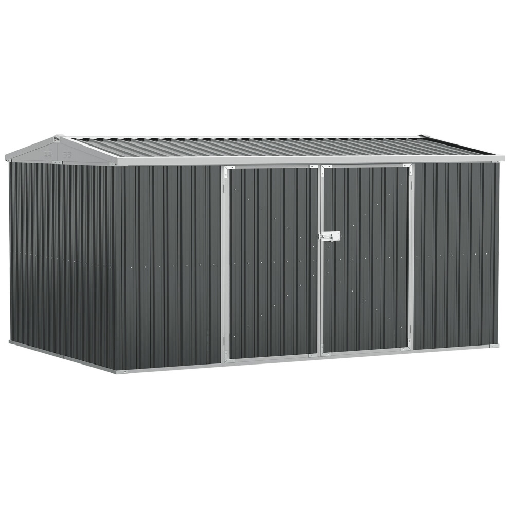 Lockable Outdoor Metal Garden Shed 14 x 8ft Tool Storage Box for Lawn Patio and Garden in Grey-image-OPC-PMYVNC8-NEW