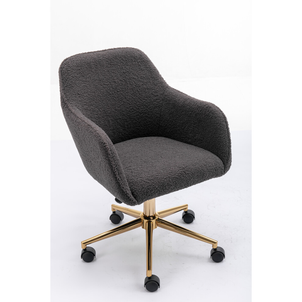 Dark Gray Teddy Fabric Swivel Office Chair with Adjustable Height & Gold Legs – Modern Indoor Home Office Seat-image-OPC-PMYVZFB-NEW