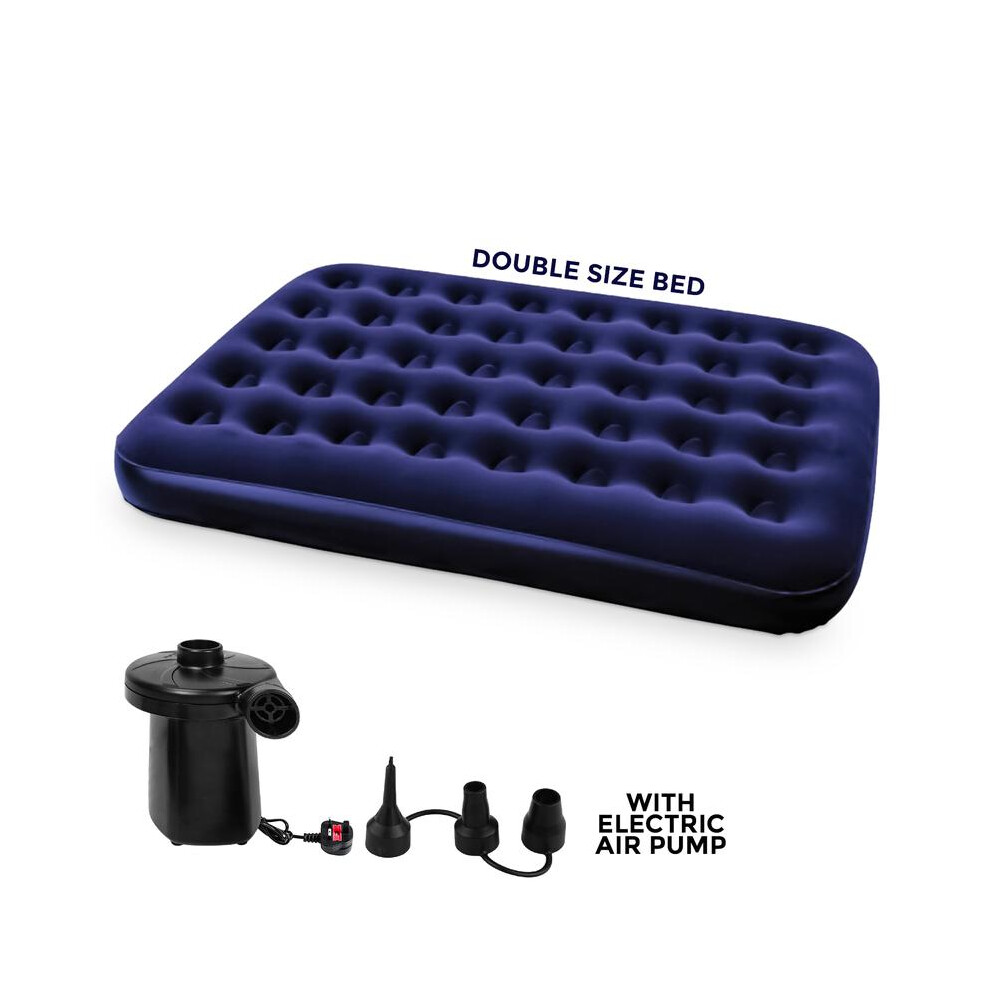 (DOUBLE AIRBED) Double Single Flocked Camping Airbed Inflatable Mattress Blow Up Air Bed
