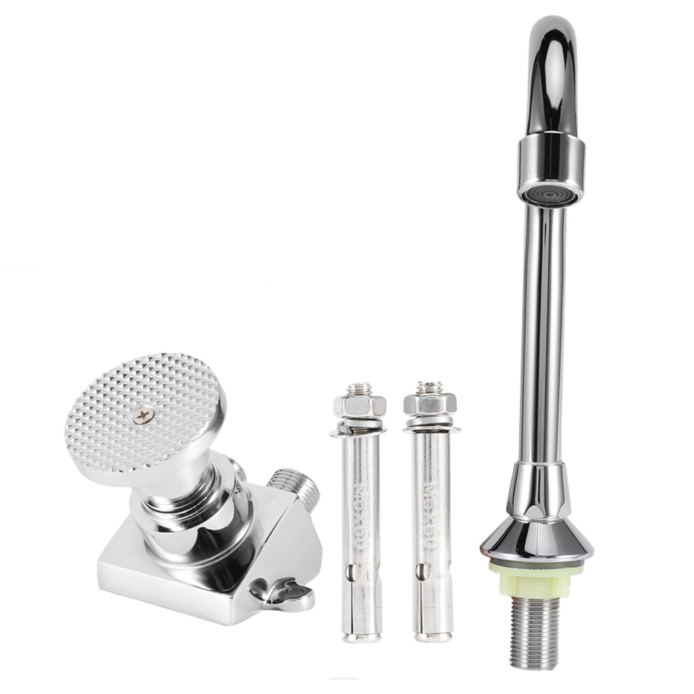 G1/2In Copper Floor Mount Basin Tap Set With Foot Pedal, Silver 6901361181428