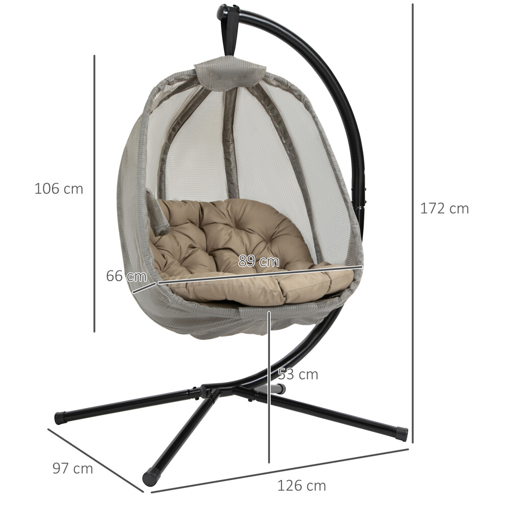 Patio Garden Egg Swing Chair with Stand Folding Texteline Material Cushion & Side Pocket Indoor & Outdoor Use Khaki-image-OPC-PMYW5M2-NEW