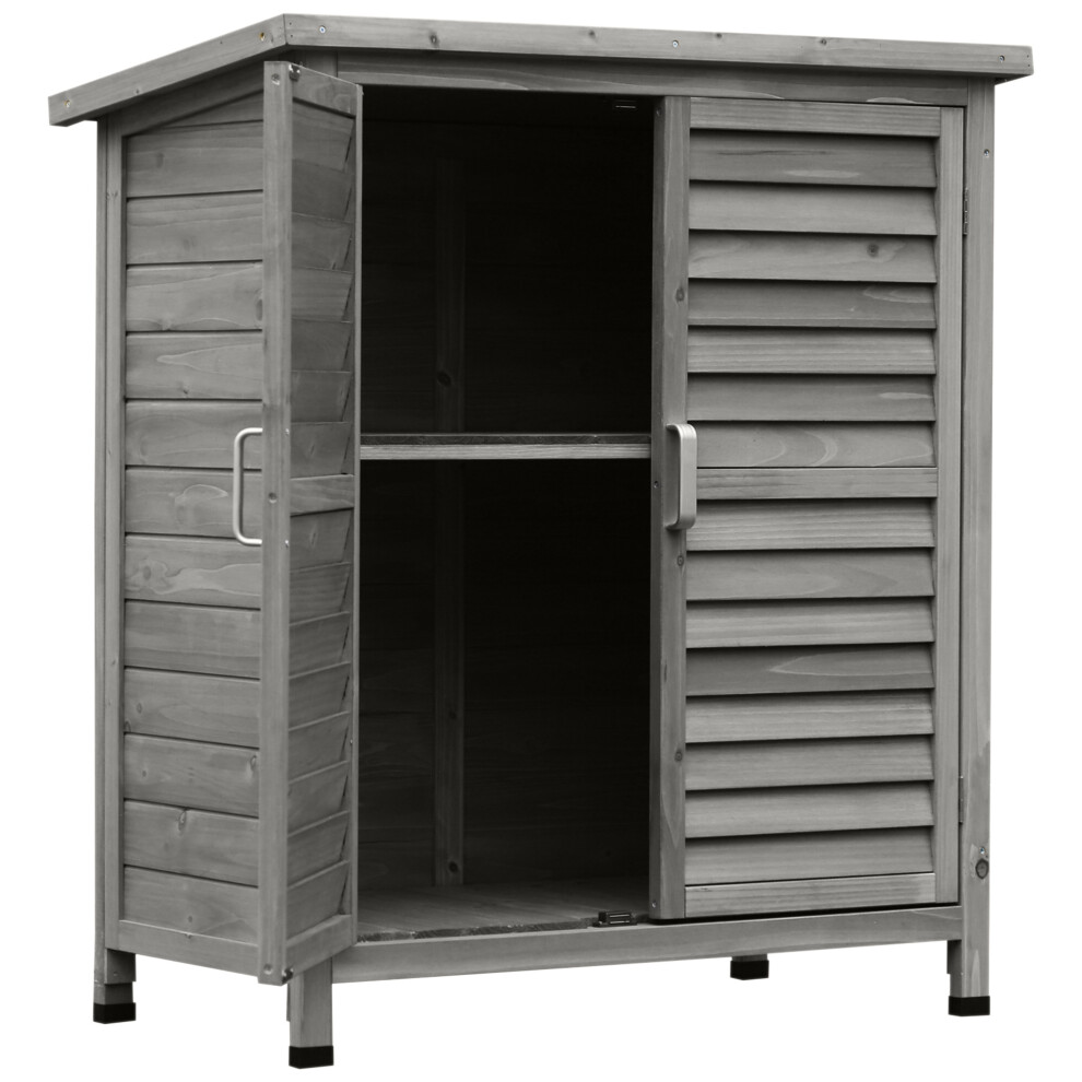 Garden Storage Shed 87L x 46.5W x 96.5Hcm Solid Fir Wood Double Door Weatherproof Outdoor Tool Cabinet in Grey-image-OPC-PMYWBZF-NEW