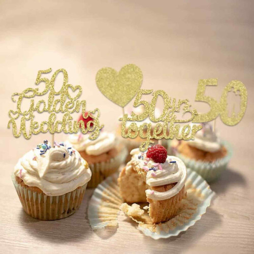 24 τεμάχια διακοσμητικά για cupcakes με γκλίτερ για την 50ή επέτειο γάμου, διακοσμητικά 1