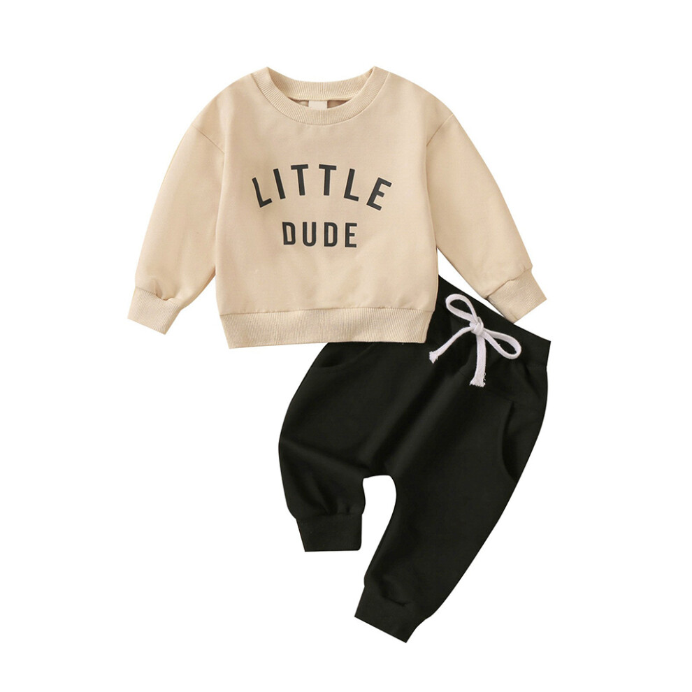 (Beige, 100cm) Boy Clothing Set Autumn Outfit Kid Pants Suit Solid Color Letters-image-OPC-PMYWKYG-NEW