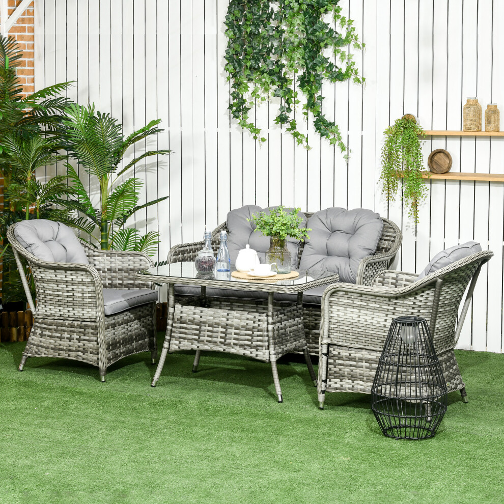 Outdoor Rattan Dining Set - 4-Piece Grey Wicker Furniture with Glass Surface Perfect for Garden & Patio Gathering-image-OPC-PMYWY5V-NEW