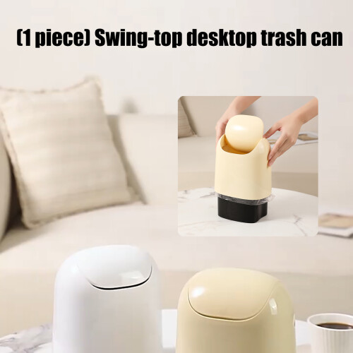 Swing Lid Desktop Trash Can With Odor Locking-cream color 2