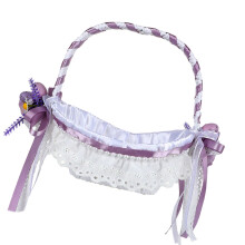 Ribbon Bowknot Flower Girl Basket for Wedding Floral Arrangement