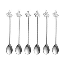 Set of 6 Decorative Stirring Spoons Fine Construction-Silver