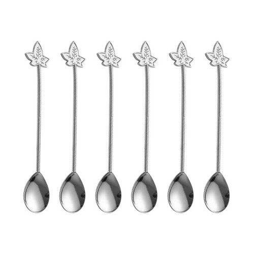 Set of 6 Decorative Stirring Spoons Fine Construction-Silver