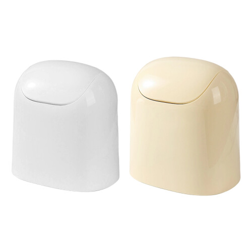 Small Desktop Waste Bin With Swing Top Lid Modern Design-White 1