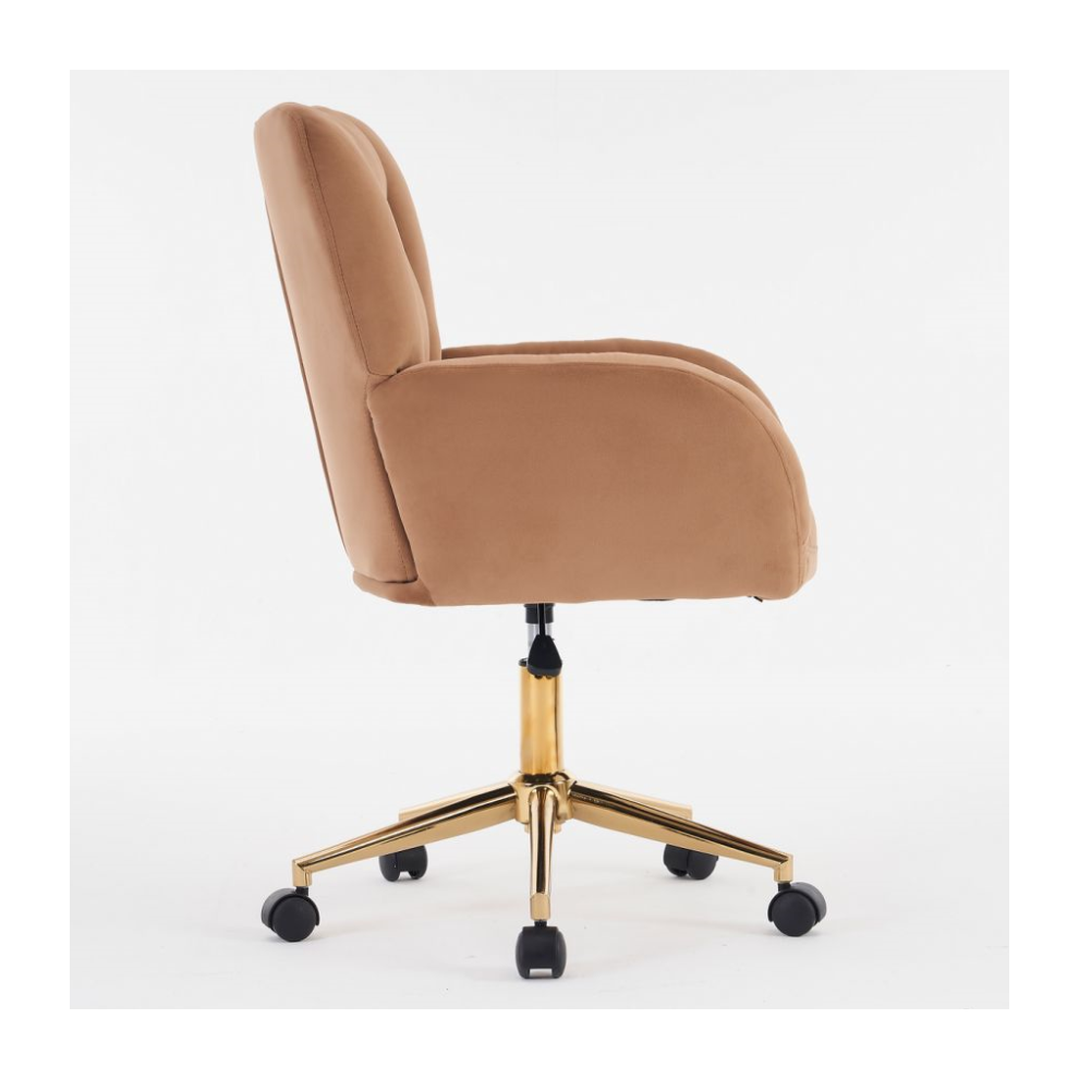 Home Office Swivel Chair with Velvet Fabric Height Adjustable Brown Elegant Gold Legs for Indoor Use-image-OPC-PMYX6HZ-NEW