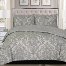 (Damask Grey, Single) 100% Rich Cotton Bedding Set – Soft Duvet Quilt Cover with Pillowcases | Single, Double, King & Super King"
