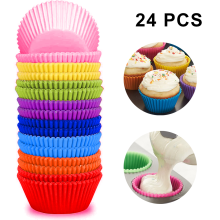 Schicke, wiederverwendbare Silikon-Backförmchen, 24 verschiedene, leuchtende Regenbogenfarben, 5 cm Durchmesser, antihaftbeschichtet, ofenfest,