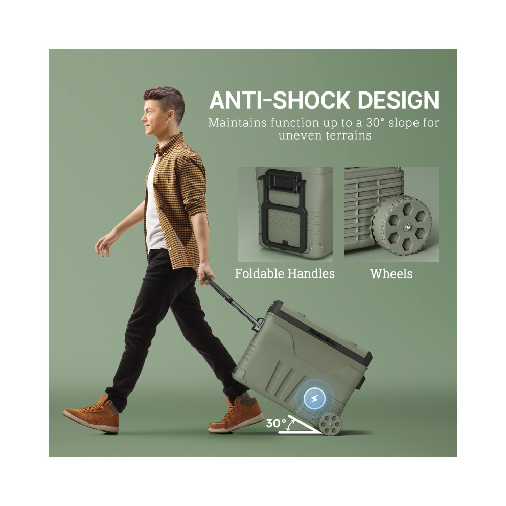 45L Two-Compartment Car Fridge Cooler Green Portable Insulated Vehicle Refrigerator for Road Trips and Camping-image-OPC-PMYXWK6-NEW