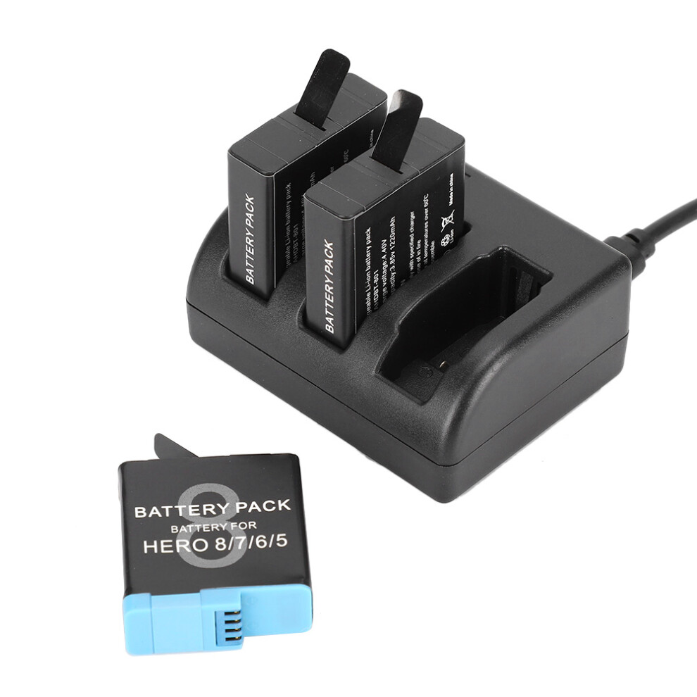 Ahdbt-801 1220Mah Rechargeable Battery With 3-Channel Charger For Gopro 8/7/6/5 Black 7621361249476