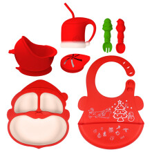 Silicone Tableware Set Christmas Themed Washable Children-Red