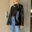 Women's Black PU Leather Jacket - Size M, Polyester, Everyday Wear 10