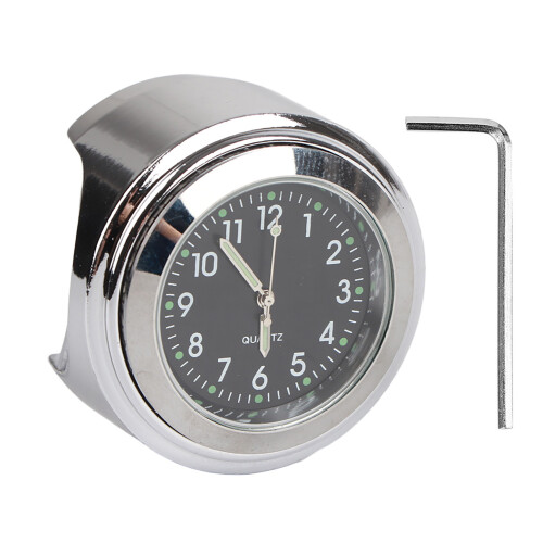 Stylish Chrome Motorcycle Clock for 7/8in-1in Handlebars Black Dial 1