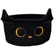 Halloween Basket, 8.7inch Black Cat Cotton Rope Woven Basket for Nursery, Toy Storage Organizer with Ears for Gifts Pet Bin Toys Storage