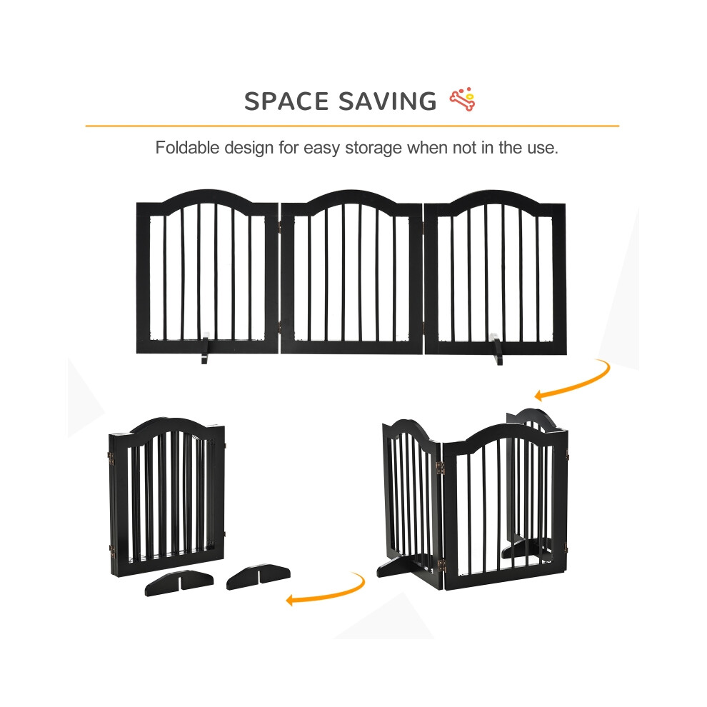 Black Foldable Wooden Pet Gate With Support Feet Freestanding Safety Barrier For House Doorways And Stairs - Pawhut
