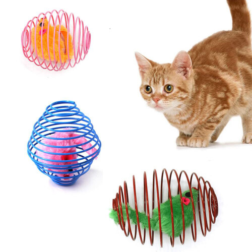 Caged Mice Wire Cage Rolling Toy with Plush Mice Cat Interactive 1