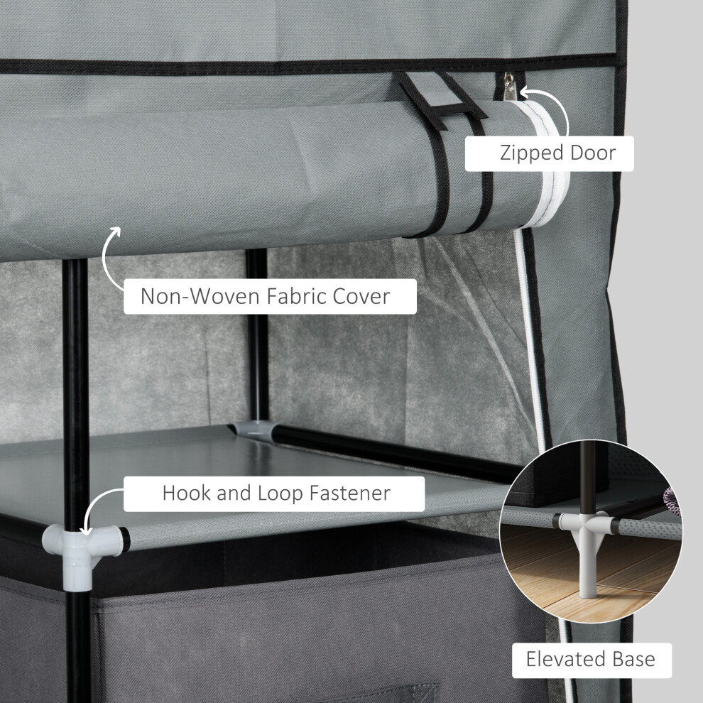 Portable Fabric Wardrobe with 5 Storage Compartments Hanging Rail 2 Drawers 102x42.5x162.5cm Dark Grey Clothes Organizer-image-OPC-PMYYGJ5-NEW