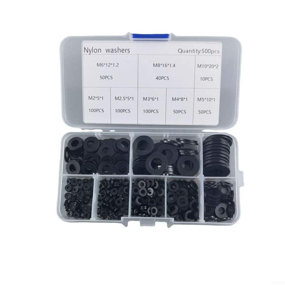 Efficient 500pcs Nylon Flat Washer Kit for Screws and Bolts Assorted Sizes in Hard Plastic for Various Uses-image-OPC-PMYYYZH-NEW