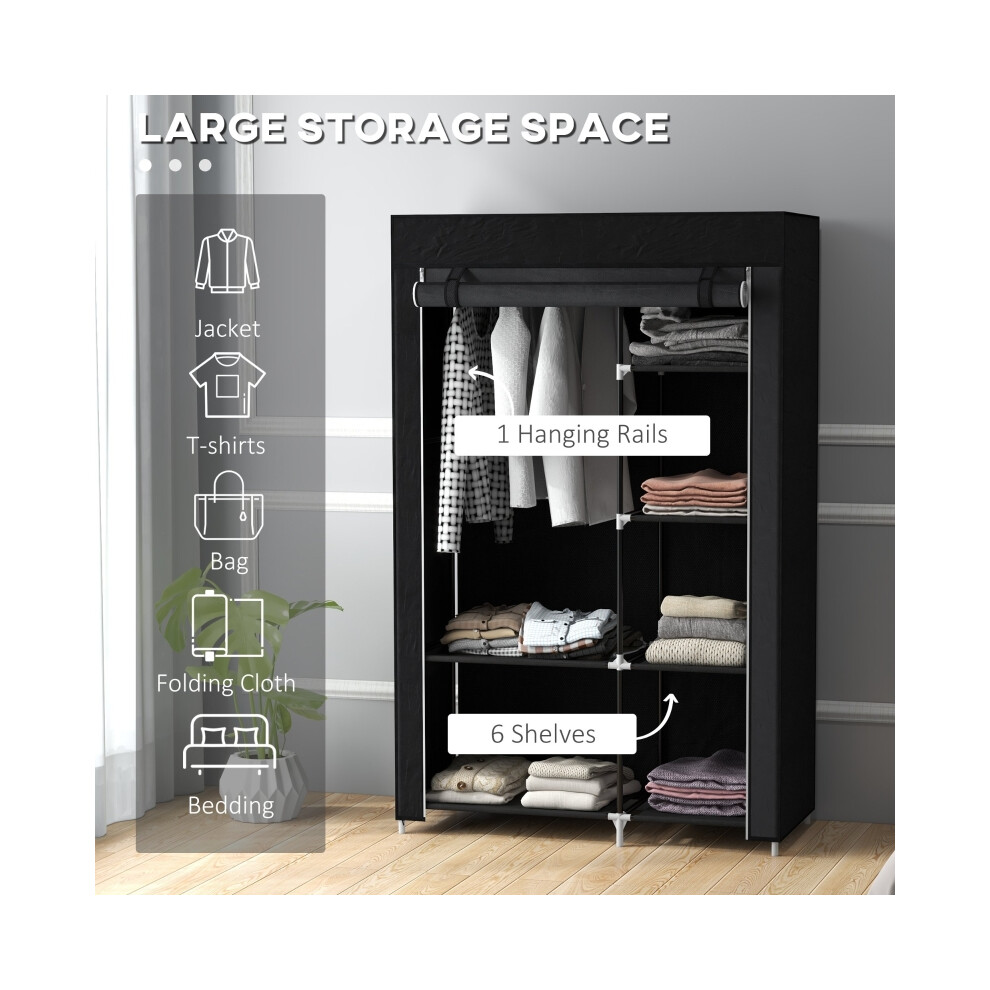 Portable Fabric Wardrobe with 6 Shelves & Hanging Rail Foldable Closet Black 103x43x162.5cm Ideal Storage Solution-image-OPC-PMYYZ66-NEW