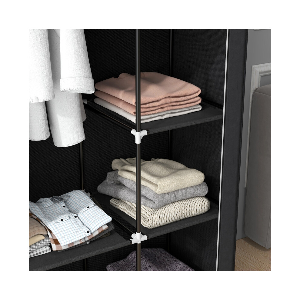Black Fabric Wardrobe with 6 Shelves and Hanging Rail Foldable Closet Portable 103 x 43 x 162.5 cm-image-OPC-PMYYZ6S-NEW
