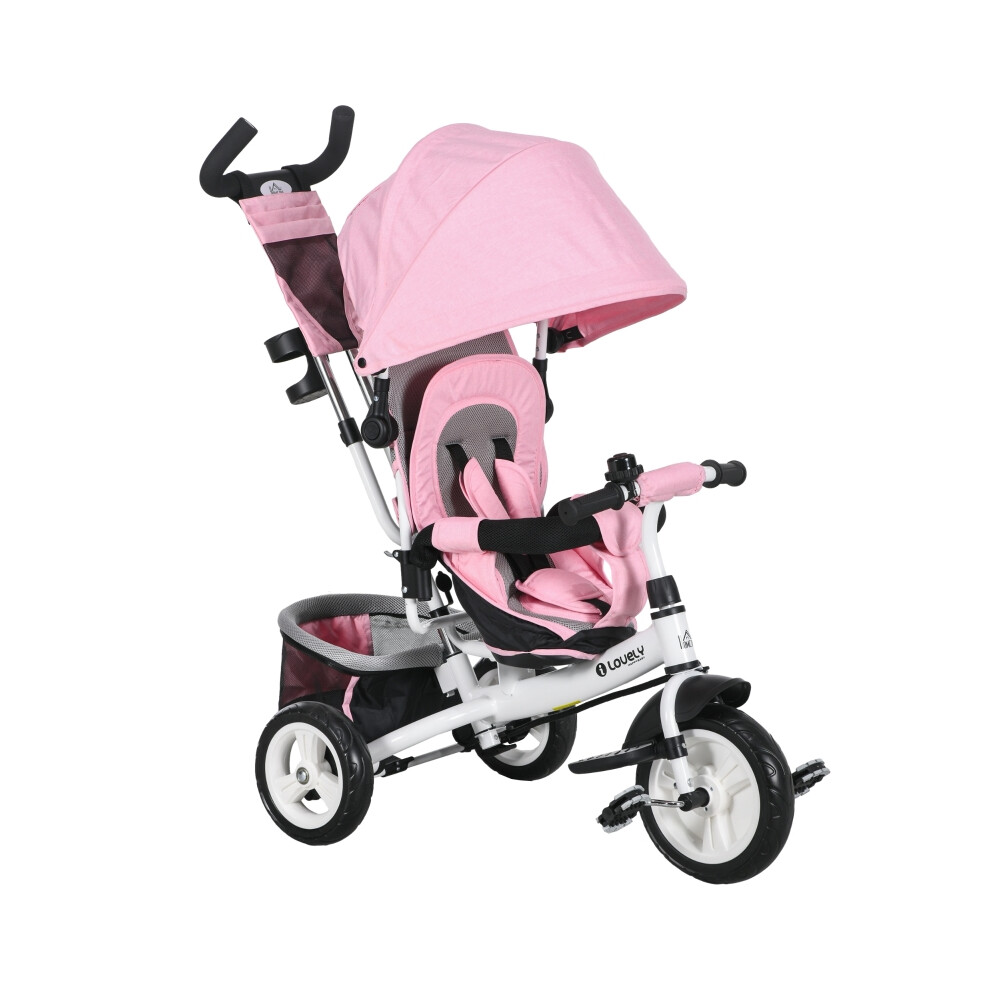 Pink Kids Tricycle 6 in 1 with Parent Handle Canopy Safety Belt Storage Footrest Brake for 1-5 Year Olds Durable Material-image-OPC-PMYZ2F7-NEW