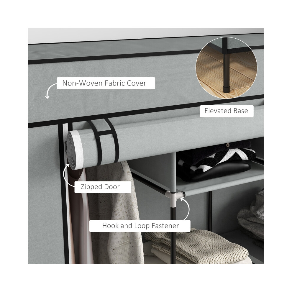 Bedroom Fabric Wardrobe - Portable Cloth Closet with 10 Sections 2 Hanging Rails 4 Drawers Dark Grey 166x42.5x169.5cm-image-OPC-PMYZ68Q-NEW