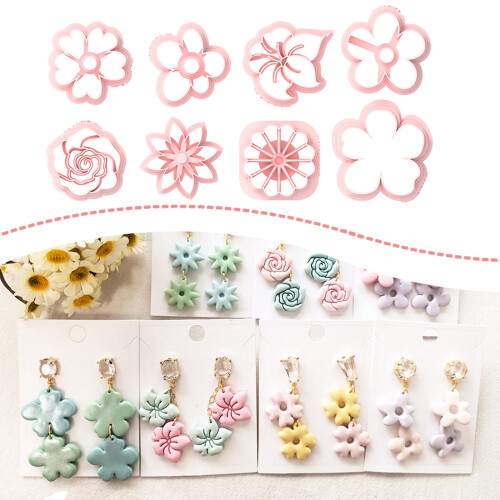 Moules de boucles d'oreilles à motifs de fleurs, 8 pièces, 1