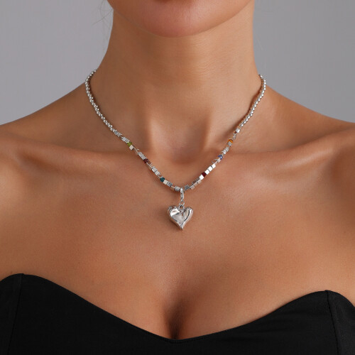 Two Tone Dimensional Heart Necklace Stackable Modern Jewelry 1