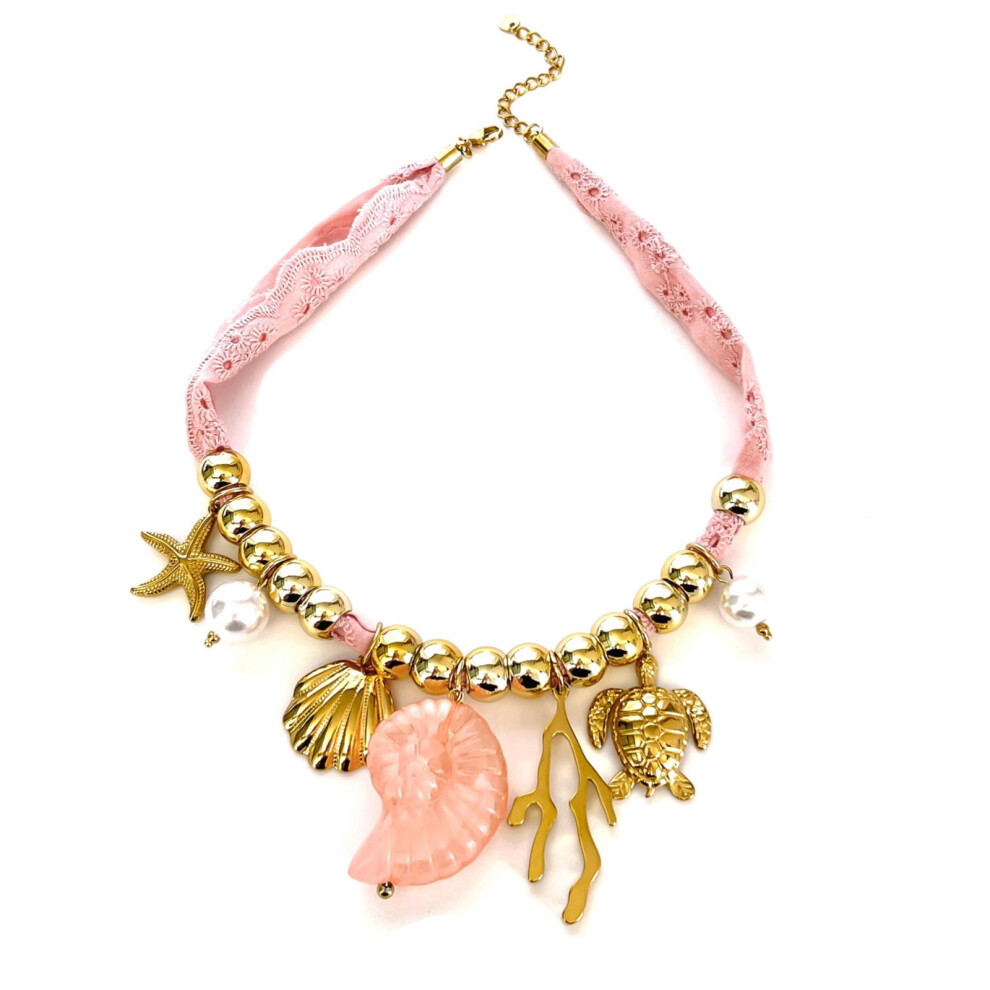 Elegant Stainless Steel Ceramic Beach Themed Pendant Necklace-image-OPC-PMYZGSZ-NEW