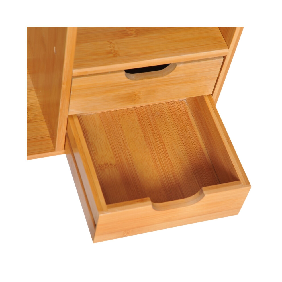 Bamboo Desktop Bookcase with 2 Reversible Sections Stationery & Document Organizer 2 Drawers for Efficient Workspace-image-OPC-PMYZQBP-NEW