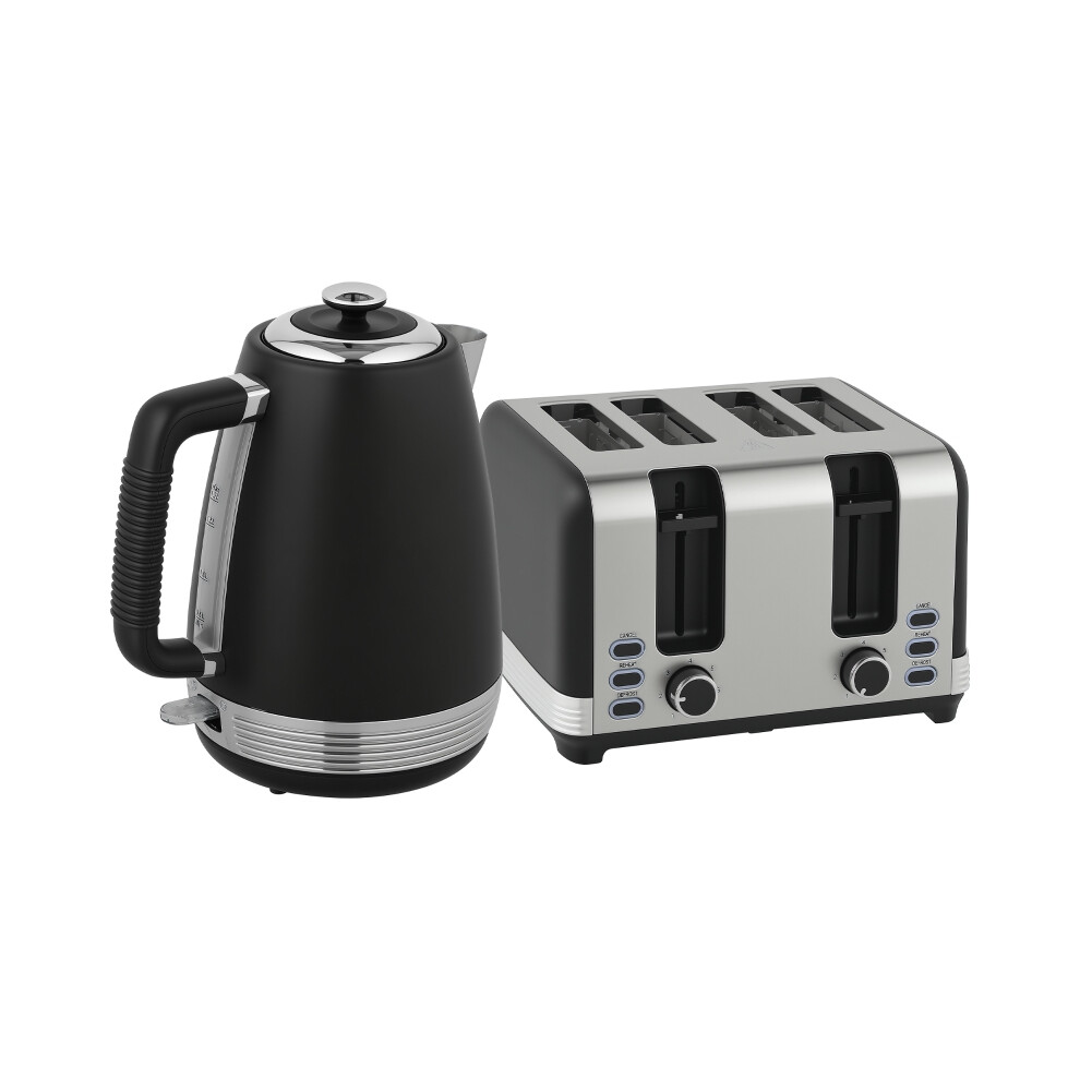 Premium Stainless Steel 1.7L Kettle & 4 Slice Toaster Set 3000W Rapid Boil UK Thermostat Limescale Filter Black & Silver-image-OPC-PMZ285H-NEW