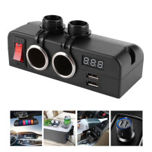 3-in-1 Auto-USB-Ladegerät & Voltmeter-Steckdose, Kabelaufteiler, ABS, 131,3 mm