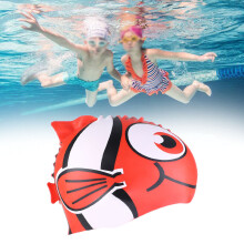 Kinder-Silikon-Fischförmige Schwimmkappe, Rot, 21x18cm