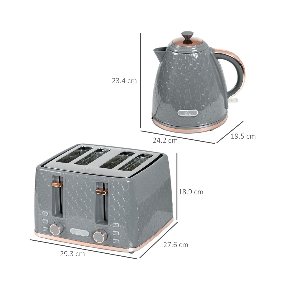 Kettle and Toaster Set in Grey 1.7L 3000W Fast Boil 4 Slice Toaster 7 Browning Levels Crumb Tray Home Kitchen Essential-image-OPC-PMZ29K7-NEW