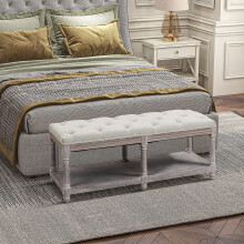 HOMCOM 2-Tier Bed End Bench, Vintage Stool Button Tufted Window Cream