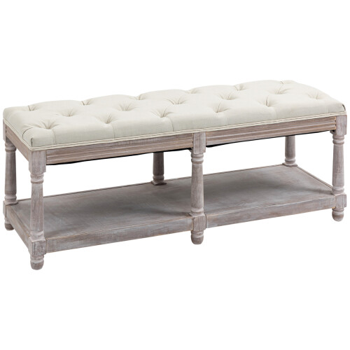 Homcom HOMCOM 2-Tier Bed End Bench, Vintage Stool Button Tufted Window Cream 1